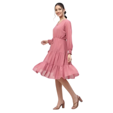 Preneum Women's Georgette a-line Knee-Long Dress